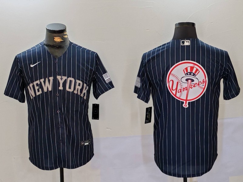 Men New York Yankees Blank Blue stripe joint name 2024 Nike MLB Jersey style 91218->indianapolis colts->NFL Jersey